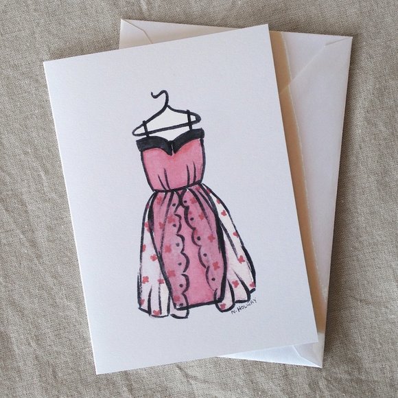 4/$20- Pink Dress Greeting Card - Picture 1 of 2